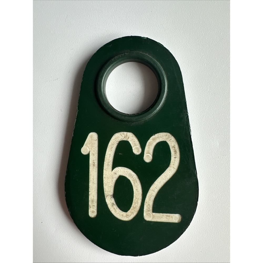 Vintage Cow Number Ear Tag Dairy Farm Cattle Sheep Marker #162 Double Side GREEN